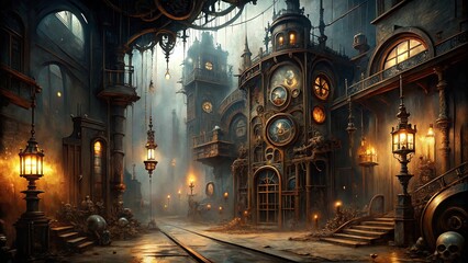 Fototapeta premium Creepy and atmospheric steampunk horror setting