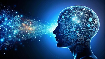 Obraz premium Silhouette artistic representation of the human mind filled with scientific and mathematical symbols