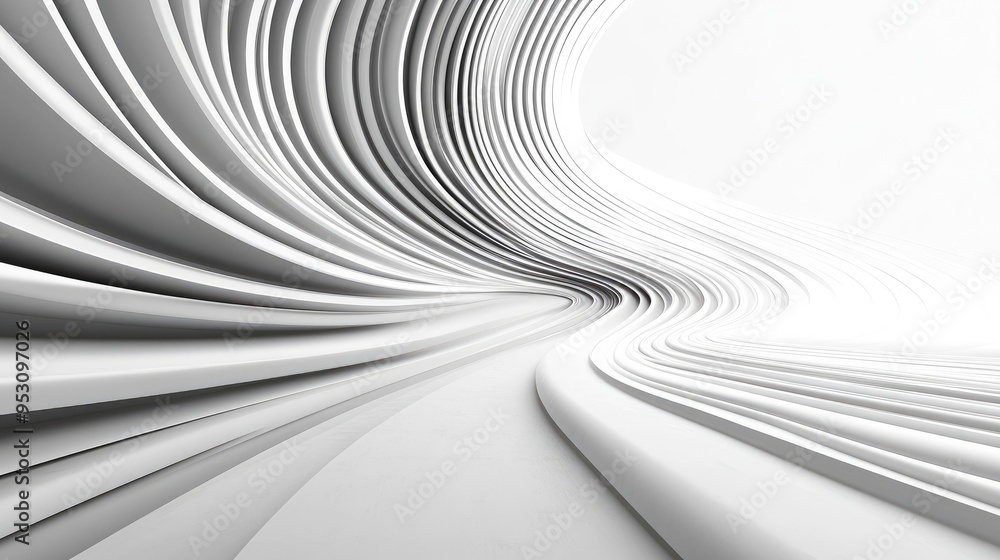 Poster abstract white waves create a flowing, dynamic visual effect in a minimalist space.