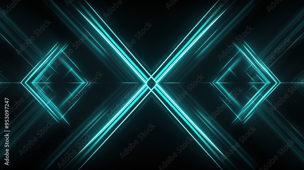 Poster the image is a reflection of a blue and green x. the x is made up of many lines and he is a part of 