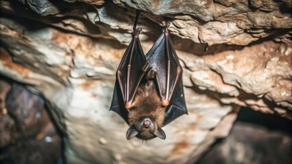 Fototapeta premium Bat Hanging Upside Down in a Cave