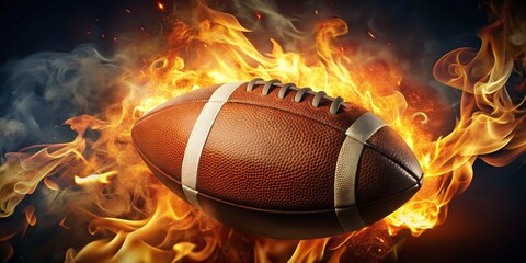 Dynamic American Football with Fiery Flames - Intense Sports Concept with Burning Energy and Power