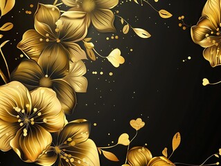 Golden Floral Elegance: Luxurious 3D Blooms on Black
