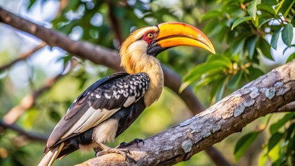 Obraz premium A Close-Up of a Colorful Oriental Pied Hornbill Perched on a Branch
