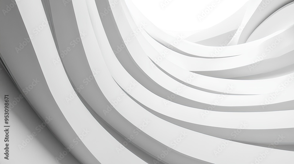 Poster abstract white curves create a smooth, flowing architectural design with a minimalist aesthetic.