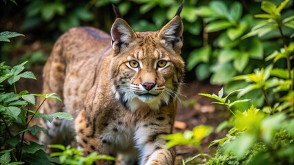 Obraz premium A Lynx Close-Up in a Lush Green Forest Setting