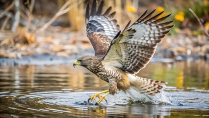 Fototapeta premium Red-shouldered Hawk Taking Flight from Water