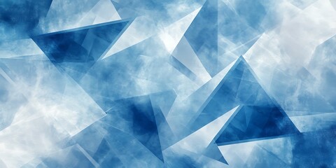 modern abstract blue background design with layers of textured white transparent material in triangle diamond and squares shapes 