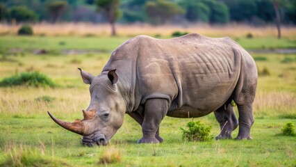 Obraz premium A White Rhinoceros Grazing in a Field