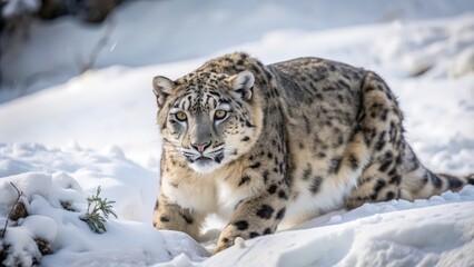 Fototapeta premium Close-up of a Snow Leopard in a Snowy Landscape