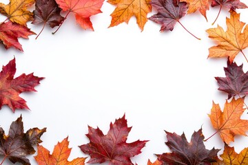 Autumn Maple Leaves Flat Lay White Background created with Generative AI