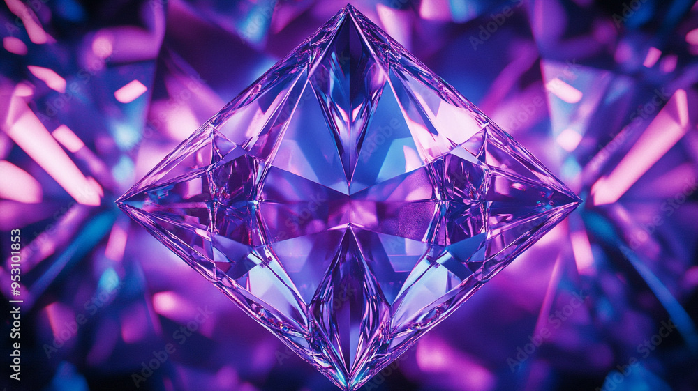 Poster a close-up view of a dazzling purple crystal reflecting light in an artistic display of color and sh