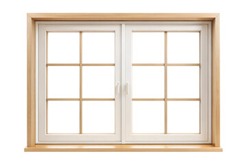 Fototapeta premium A window with a light wooden frame and a cross-hatch design in a grid pattern on a transparent background. This window combines both traditional and contemporary styles