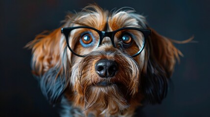 Naklejka premium Surprised Briard Dog in Glasses: A Cute Technological Creation with Shocked Eyes