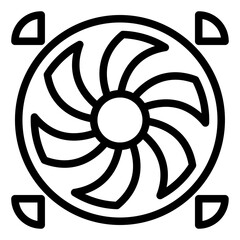 fan, cpu fan, cooler, heatsink, computer, hardware outline icon