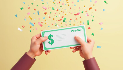 A person holding a green check for payday
