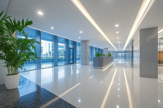 Energy-efficient LED lighting in a modern office building