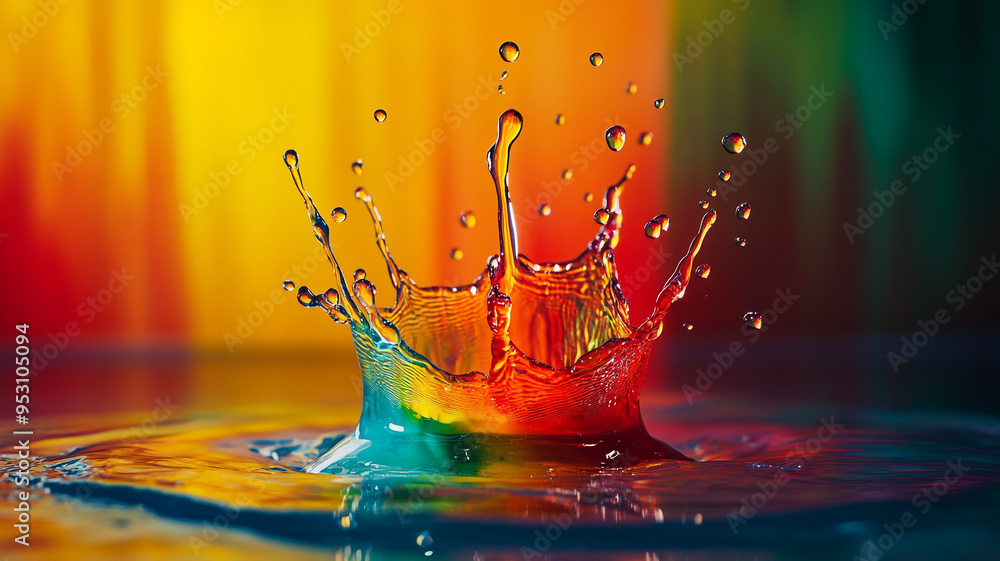 Poster colorful water splash creating dynamic ripples in a vibrant setting during daytime