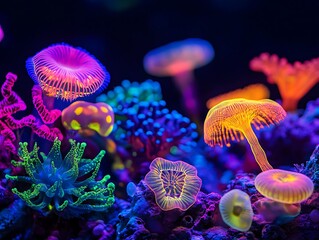 Jellyfish in the ocean, colorful underwater 