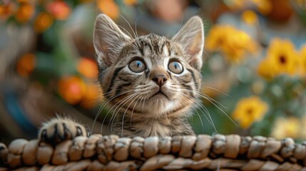 Curious Kitten: Adorable Cat with Surprised Expression and Inquisitive Stance Searching for Treats