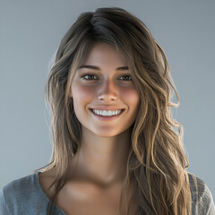 Smiling Woman with Natural Makeup and Long Hair