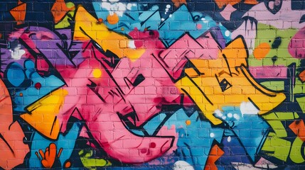 Colorful graffiti mural in a vibrant urban setting with bright colors and a diverse crowd bold 3D-rendered elements creating an energetic atmosphere