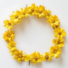 Wreath with yellow daisies isolated on white
