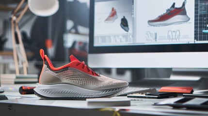 Sneaker Design Process on Desk with Computer