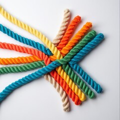 a group of colorful ropes coming together to form a direction arrow
