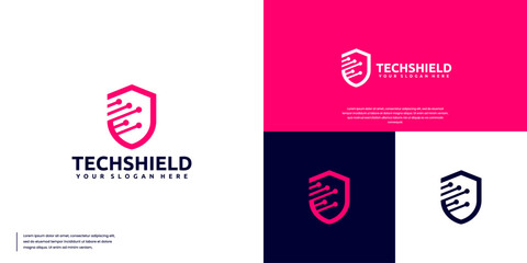 electrical circuit shape shield , defense system , network connection , logo vector illustration.