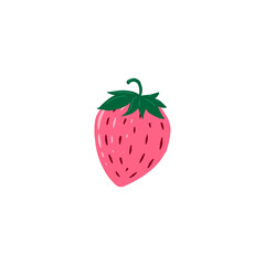 Strawberry fruit illustration logo, drawing style colored vector, doodle art.