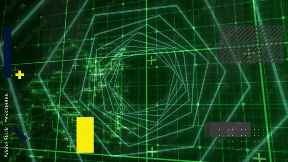 Poster animating hexagonal grid and geometric shapes for data visualization