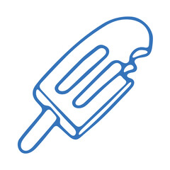 A minimalist blue outline of a melting popsicle, drawn in a simple and clean style.