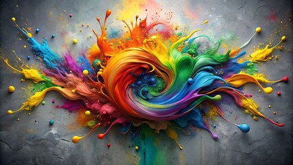 Colorful paint splashes in the center of an abstract design on a background