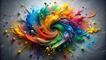 Colorful paint splashes in the center of an abstract design on a background
