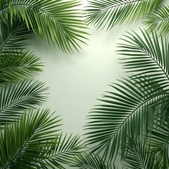 Fototapeta premium green palm leaves realistic corner layout on transparent background 3d illustrations