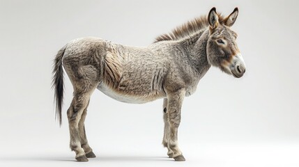 Solitary Donkey Standing on White Background