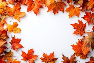 Autumn Maple Leaves Flat Lay White Background created with Generative AI