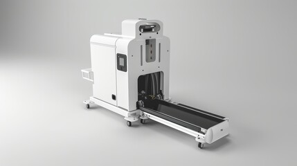 White Medical Robot with Conveyor Belt on White Background