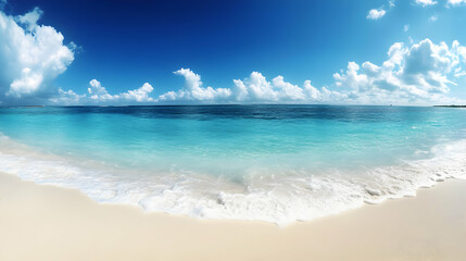 Beautiful Beach Scene with White Sand, Blue Water, and Sky