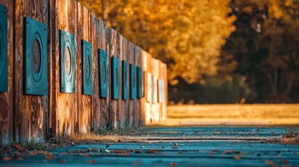 Shooting targets hanging on a grey background