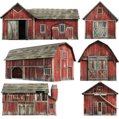 set of house red barn Isolated on transparent background.