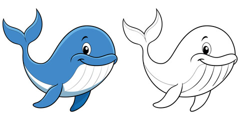 Cute Whale Smile Cartoon Coloring Page For Kids