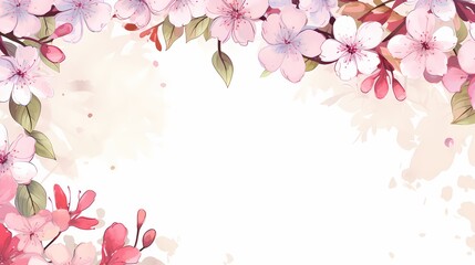 Fototapeta premium Elegant cherry blossom frame with soft pink flowers creating a serene, delicate border.