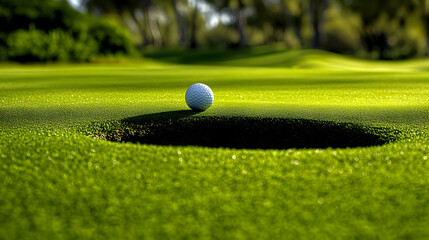 Golf Ball on the Green - Close-up View of Golf Course