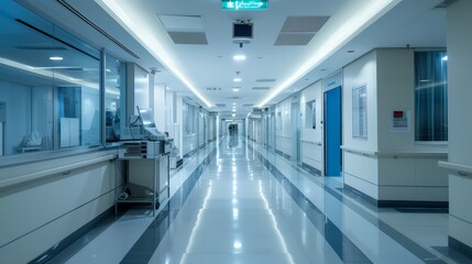 Obraz premium Empty Hospital Corridor with Blue Tones