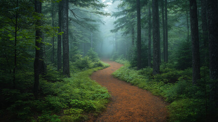 Fototapeta premium A forest path with a red dirt trail