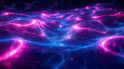 A blue and pink background with purple and blue lines