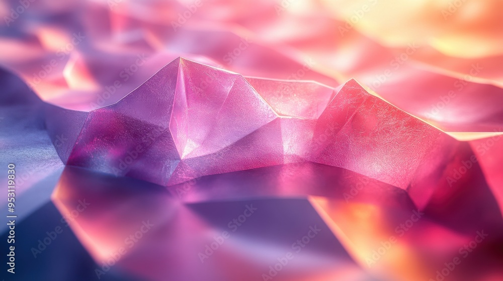 Poster 3d render of a horizontal panoramic abstract futuristic background featuring a geometric crystalline