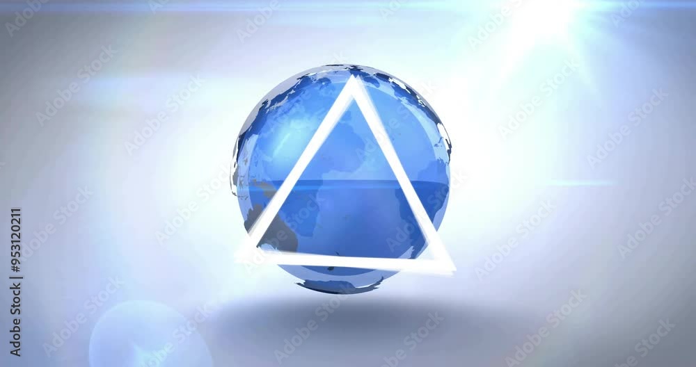Poster rotating globe with triangular shapes animating on it